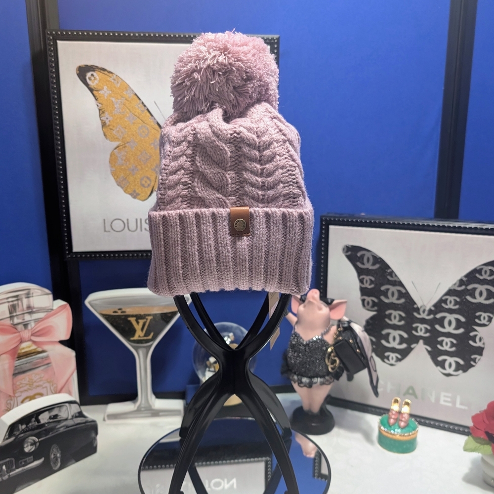 Frye & Co. Pom Pom Beanie In Mauve Shadows - NEW🔥